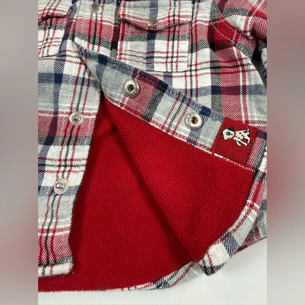 GYMBOREE Baby‎ Boys’ Red Fleece Lined Plaid Dalmatian Patch Flannel Shirt 0-3M